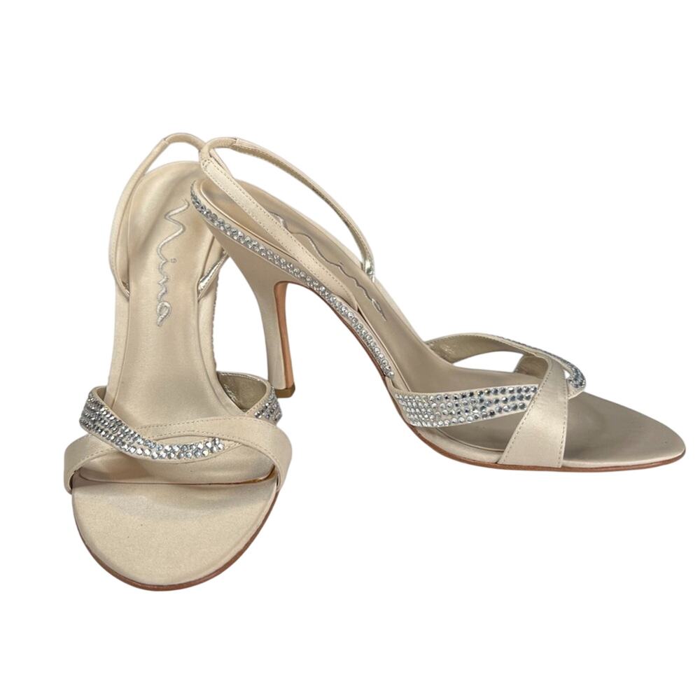 NINA Satin Rhinestone Slingback Heels 8.5 M Formal Prom HOCO Wedding Cocktail